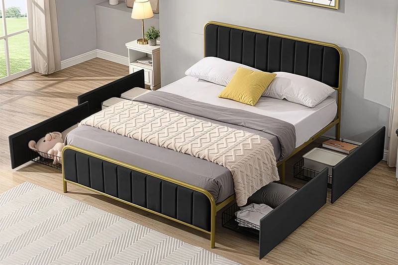 AUREX™ – LUXURY VELVET STORAGE PLATFORM BED – T2334