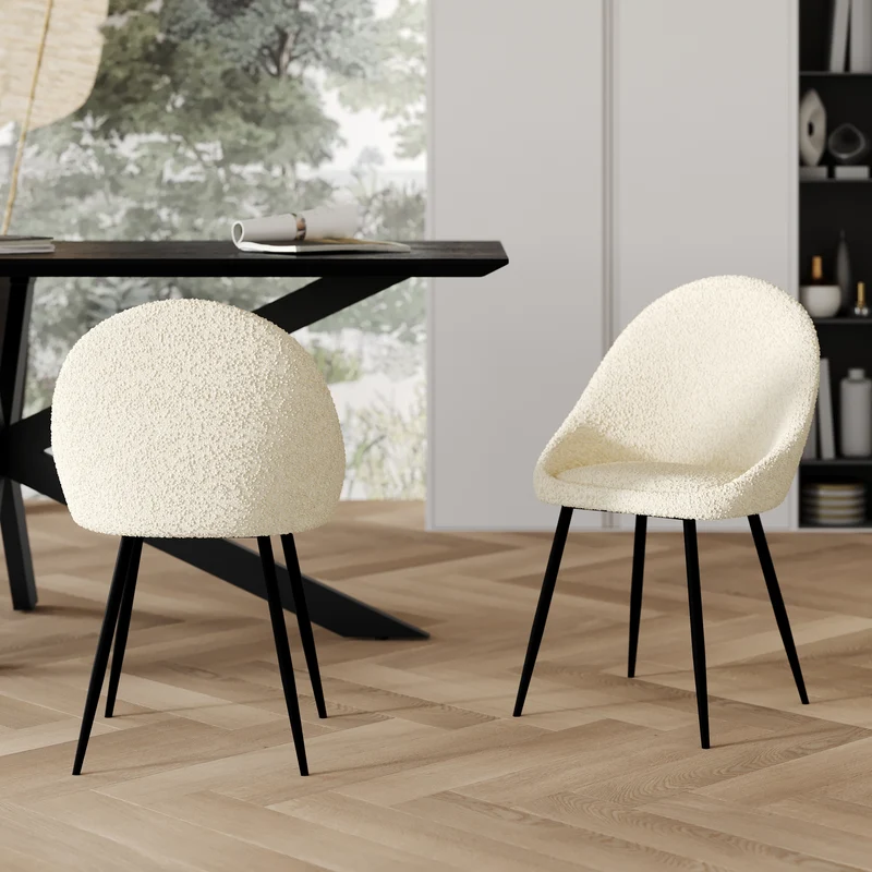 Chaise Rona en tissu bouclé blanc cassé (lot de 2)