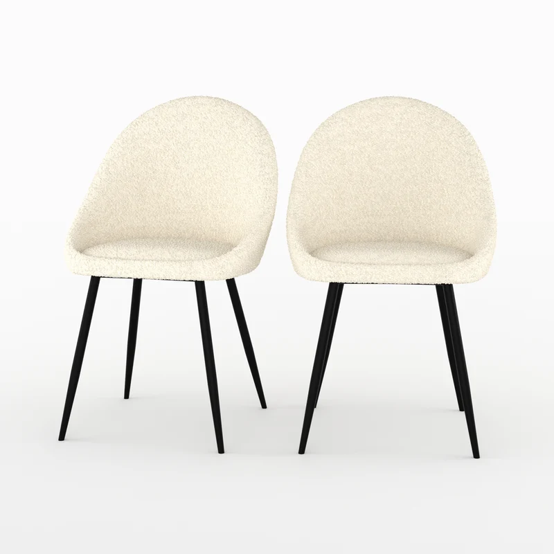 Chaise Rona en tissu bouclé blanc cassé (lot de 2)