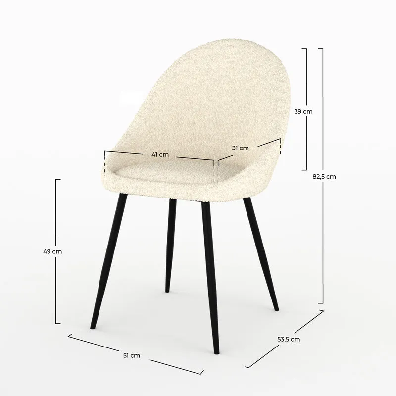 Chaise Rona en tissu bouclé blanc cassé (lot de 2)