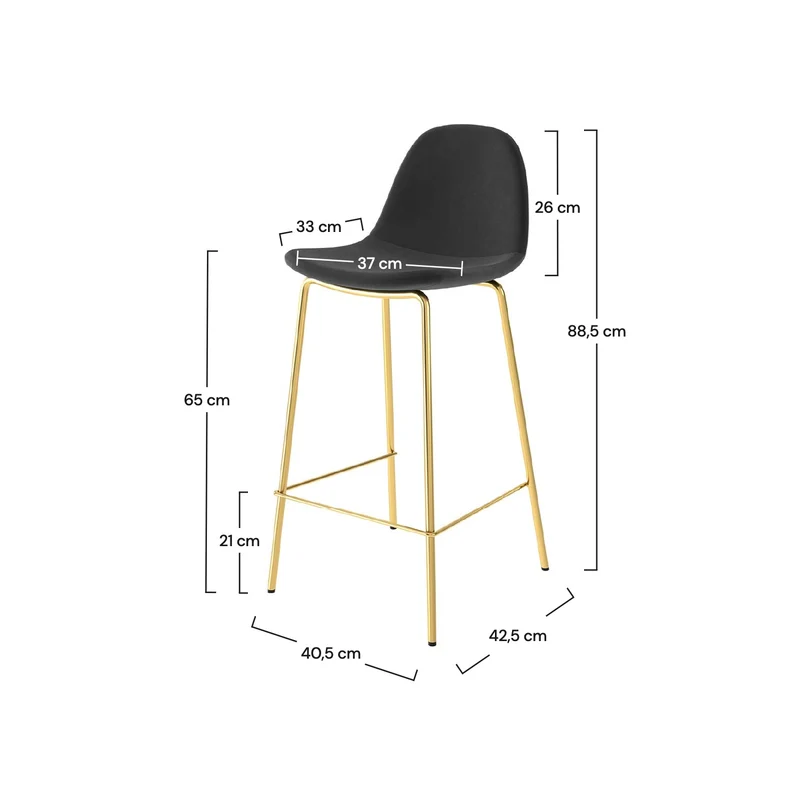 Chaise pour îlot central Henrik en velours noir, doré 65 cm (lot de 2)