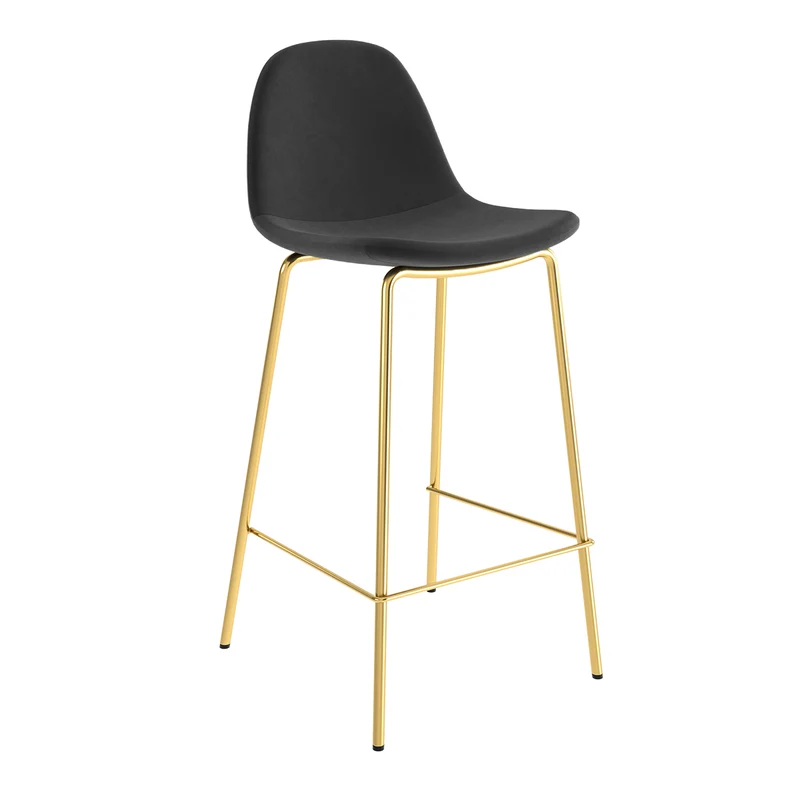 Chaise pour îlot central Henrik en velours noir, doré 65 cm (lot de 2)
