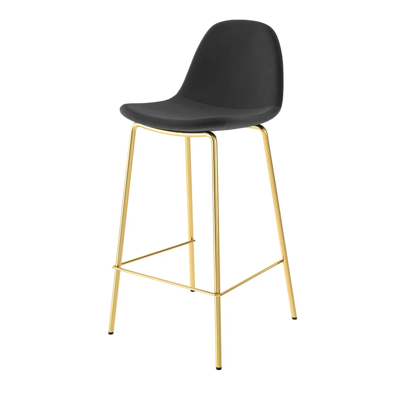 Chaise pour îlot central Henrik en velours noir, doré 65 cm (lot de 2)
