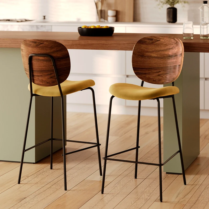 Chaise pour îlot central Simone 65,5 cm en velours jaune (lot de 2)