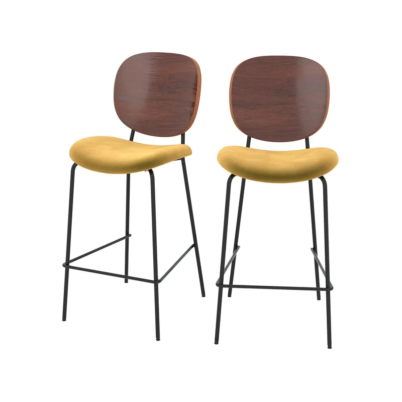 Chaise pour îlot central Simone 65,5 cm en velours jaune (lot de 2)