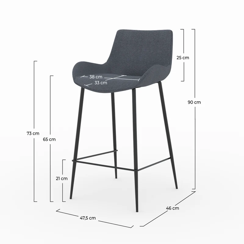 Chaise pour îlot central Pirata en tissu gris 65cm (lot de 2)