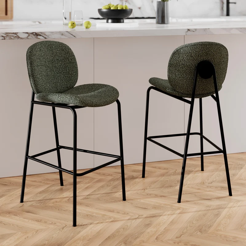 Chaise pour îlot central Iris en tissu bouclé vert kaki 63,5 cm (lot de 2)
