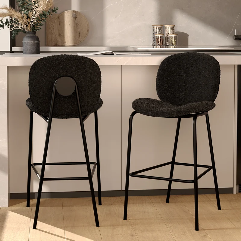 Chaise pour îlot central Iris en tissu bouclé noir 63,5 cm (lot de 2)
