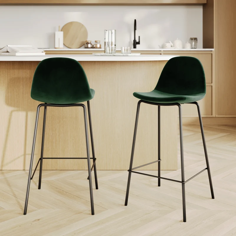 Chaise pour îlot central Henrik en velours vert foncé 65 cm (lot de 2)