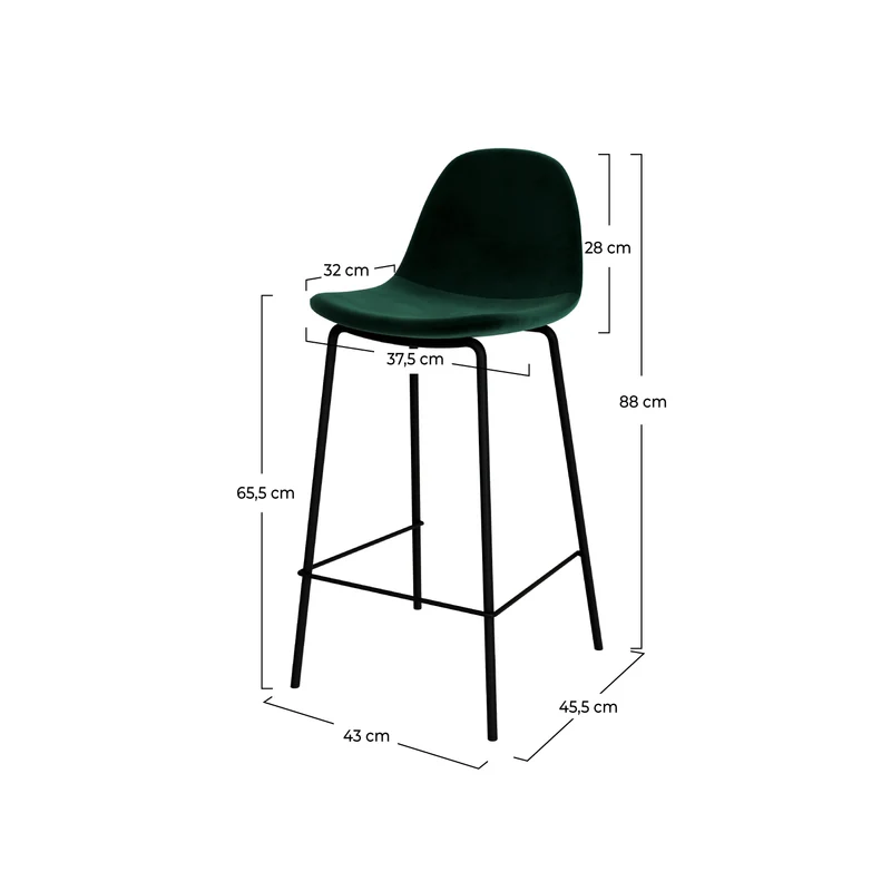 Chaise pour îlot central Henrik en velours vert foncé 65 cm (lot de 2)