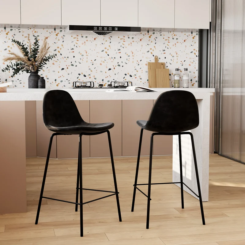 Chaise pour îlot central Henrik en velours noir 65 cm (lot de 2)