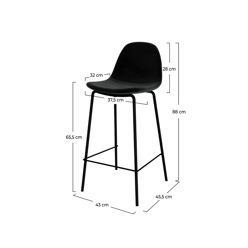 Chaise pour îlot central Henrik en velours noir 65 cm (lot de 2)