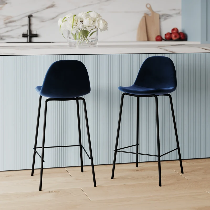 Chaise pour îlot central Henrik en velours bleu foncé 65 cm (lot de 2)