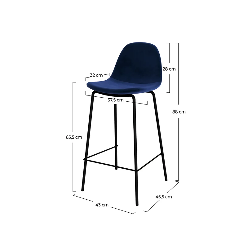 Chaise pour îlot central Henrik en velours bleu foncé 65 cm (lot de 2)