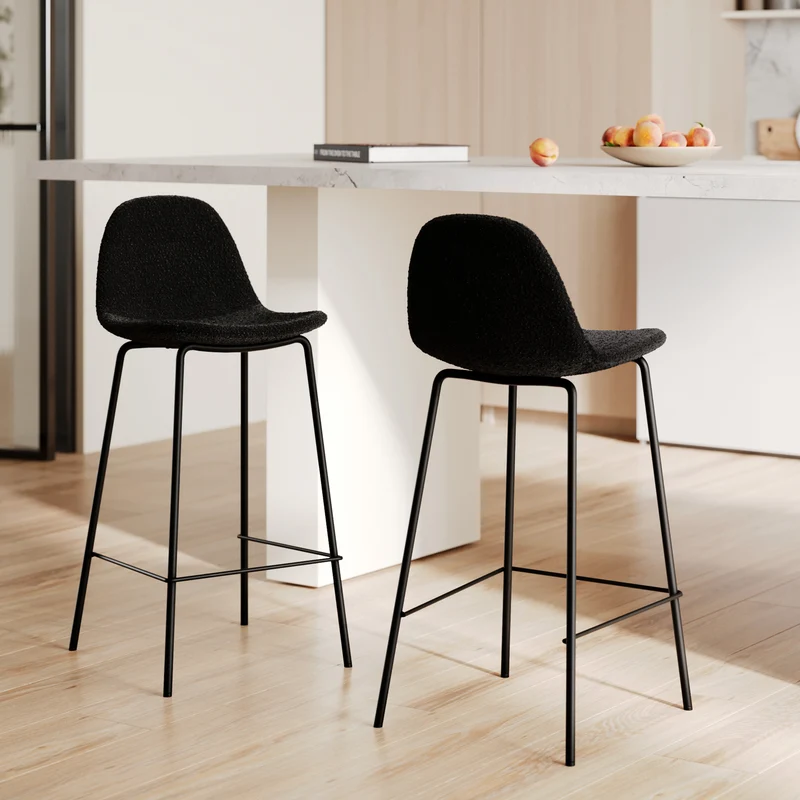 Chaise pour îlot central Henrik en tissu bouclette noir 65,5 cm (lot de 2)