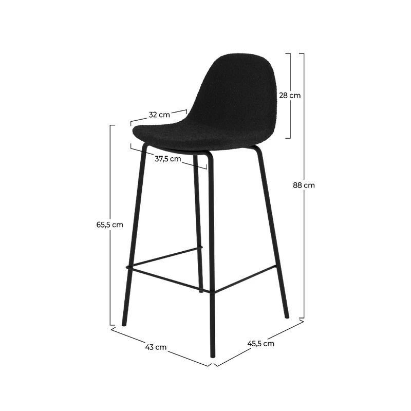 Chaise pour îlot central Henrik en tissu bouclette noir 65,5 cm (lot de 2)