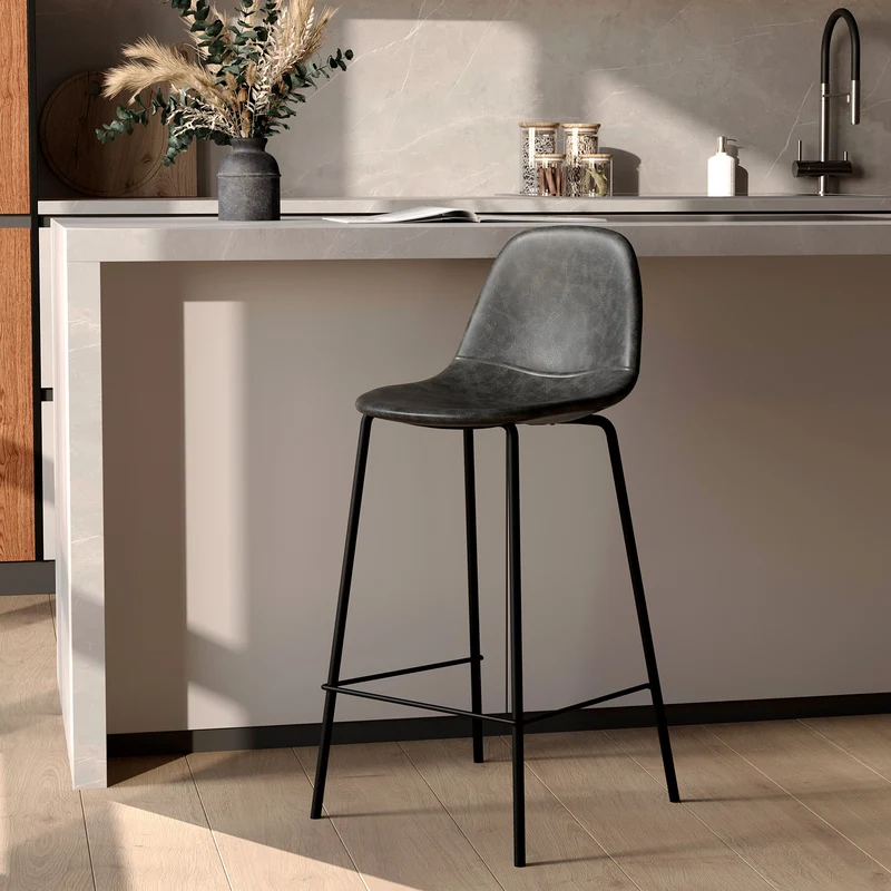 Chaise pour îlot central Henrik en cuir synthétique grise/noire 65 cm