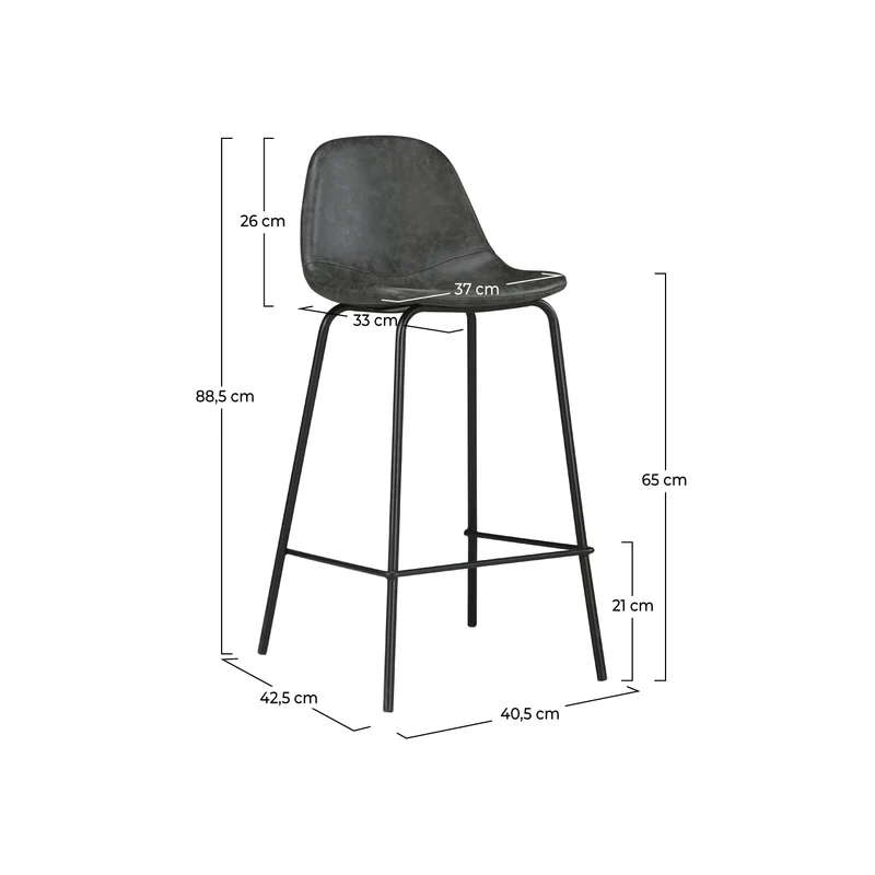 Chaise pour îlot central Henrik en cuir synthétique grise/noire 65 cm