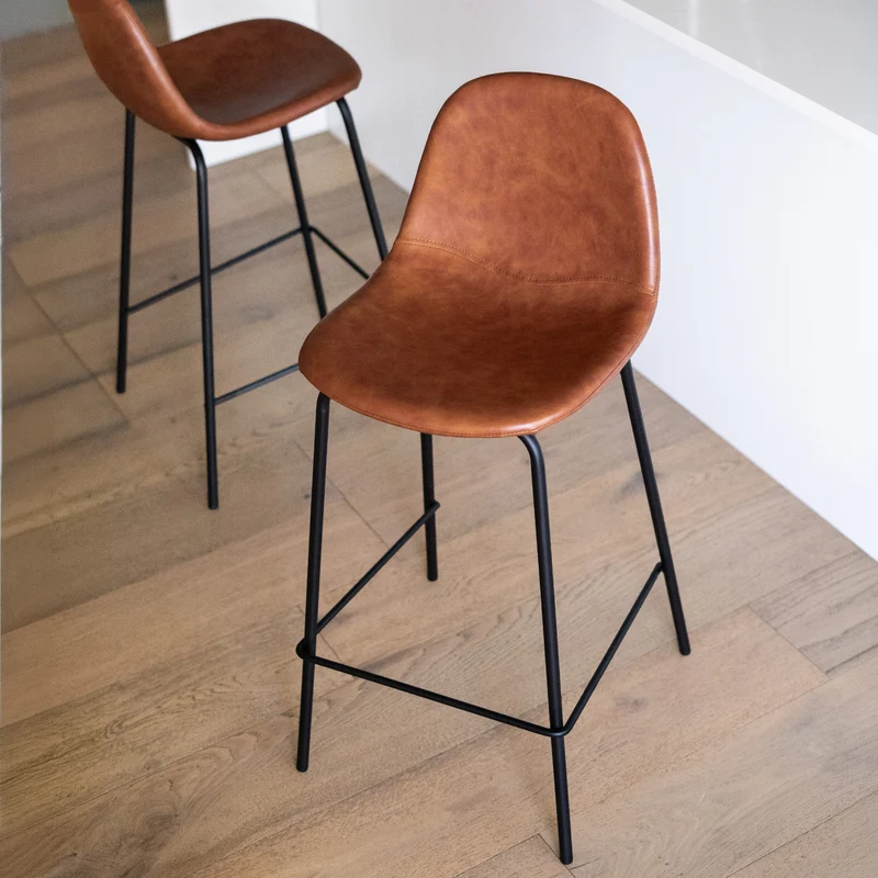 Chaise pour îlot central Henrik en cuir synthétique camel 65 cm (lot de 2)