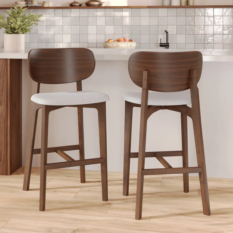 Chaise pour îlot central Aria 66 cm en bois foncé et tissu gris clair (lot de 2)