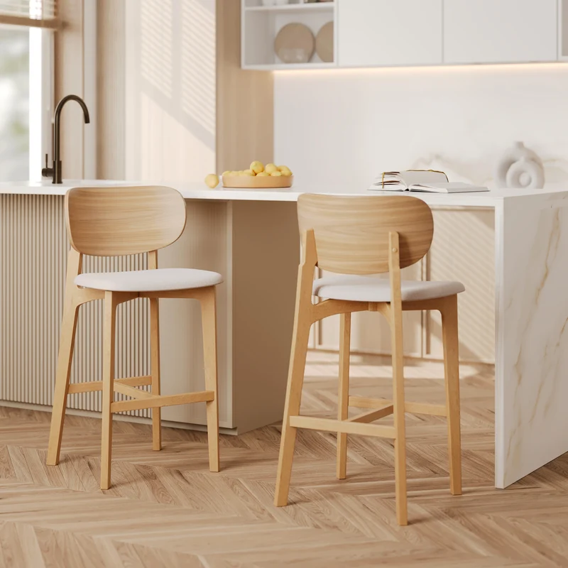 Chaise pour îlot central Aria 66 cm en bois clair et tissu beige clair (lot de 2)