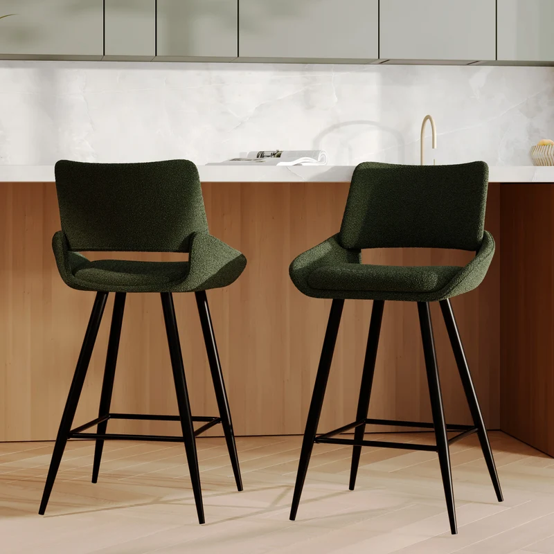 Chaise pour îlot central Alfy en tissu bouclé vert 66 cm (lot de 2)