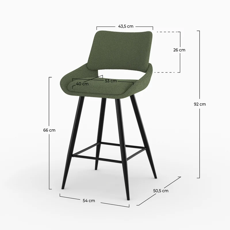 Chaise pour îlot central Alfy en tissu bouclé vert 66 cm (lot de 2)