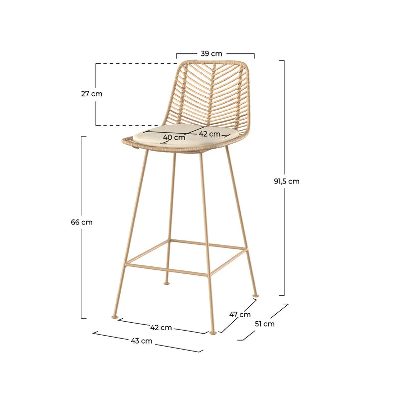 Chaise pour îlot central 66 cm Tamara en rotin naturel (lot de 2)