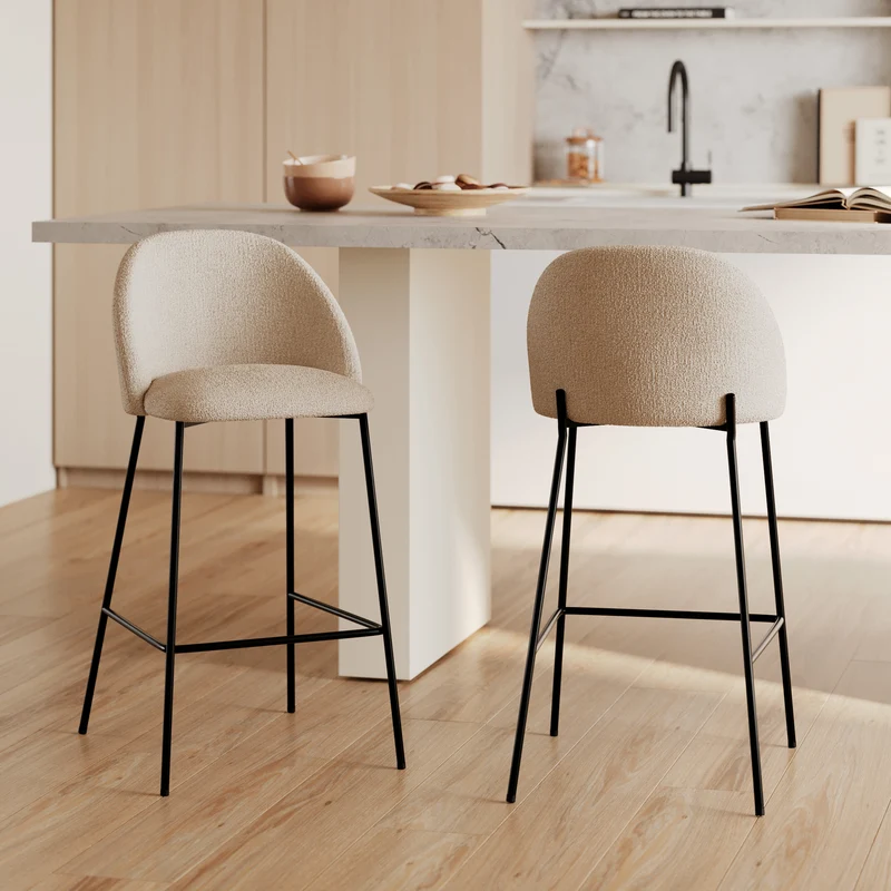Chaise pour îlot central 66 cm Karl en tissu bouclé beige (lot de 2)