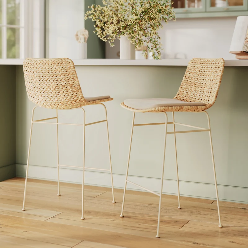 Chaise pour îlot central 66 cm Faro en matière naturelle et crème (lot de 2)