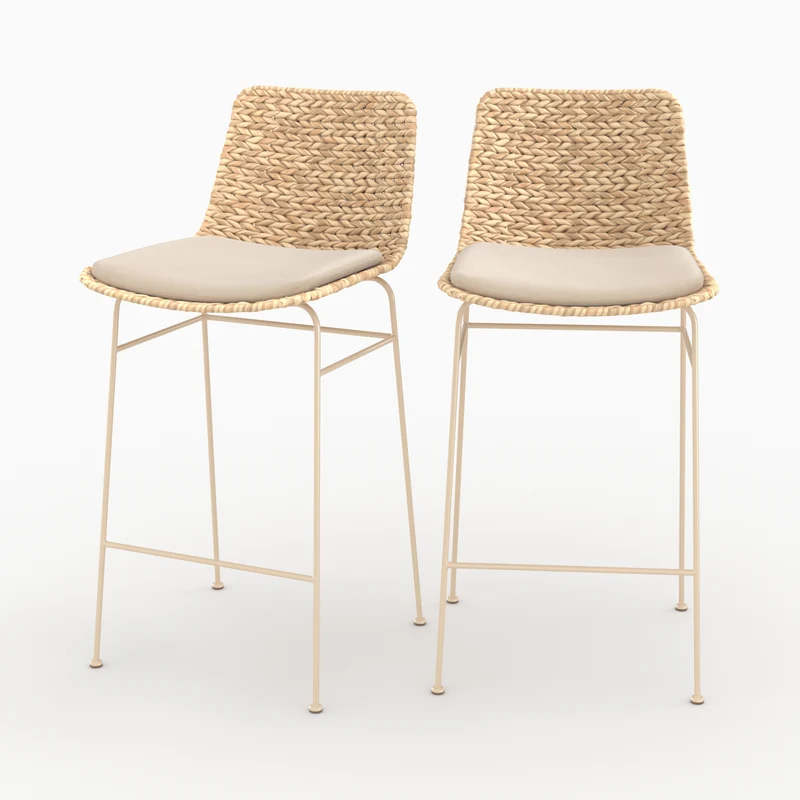Chaise pour îlot central 66 cm Faro en matière naturelle et crème (lot de 2)