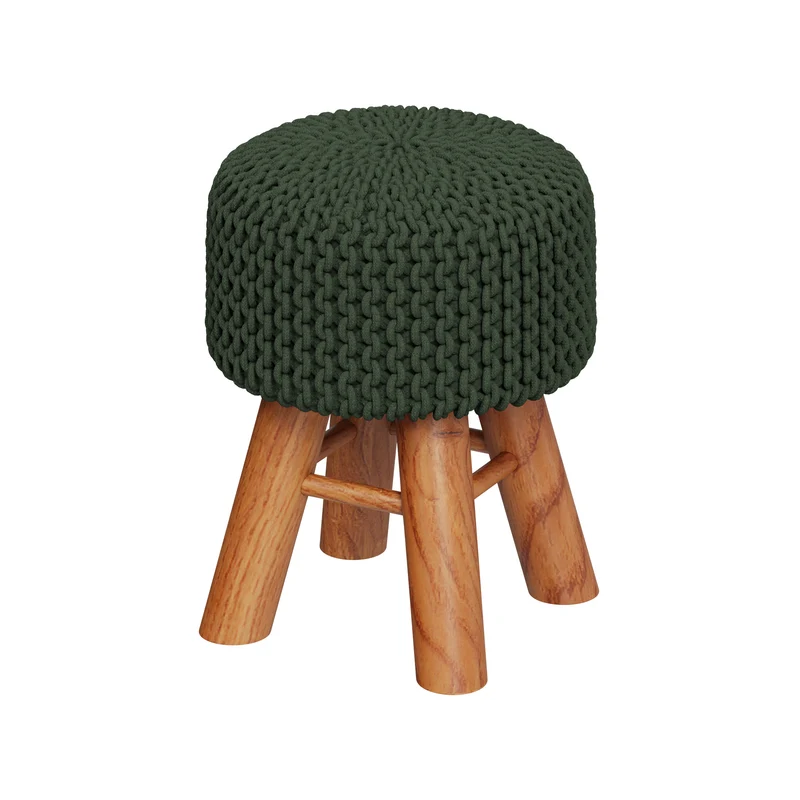 Petit tabouret tricot Lisa vert kaki