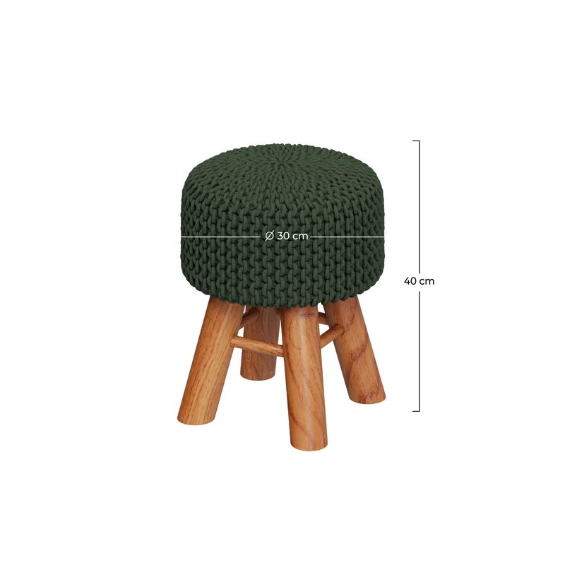Petit tabouret tricot Lisa vert kaki