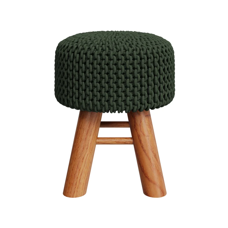 Petit tabouret tricot Lisa vert kaki