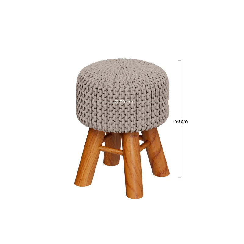 Petit tabouret tricot Lisa gris clair