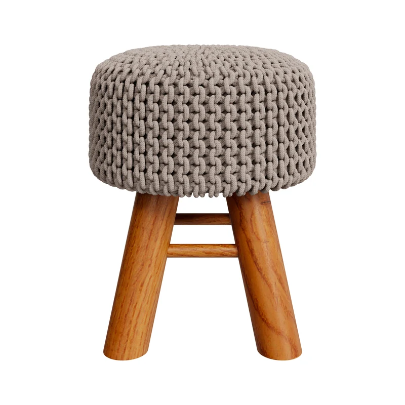 Petit tabouret tricot Lisa gris clair