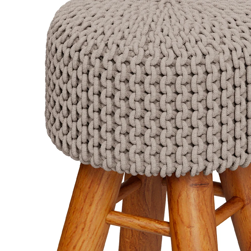 Petit tabouret tricot Lisa gris clair