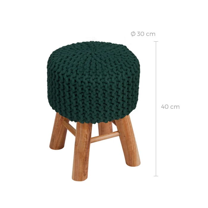 Petit tabouret tricot Lisa vert sapin