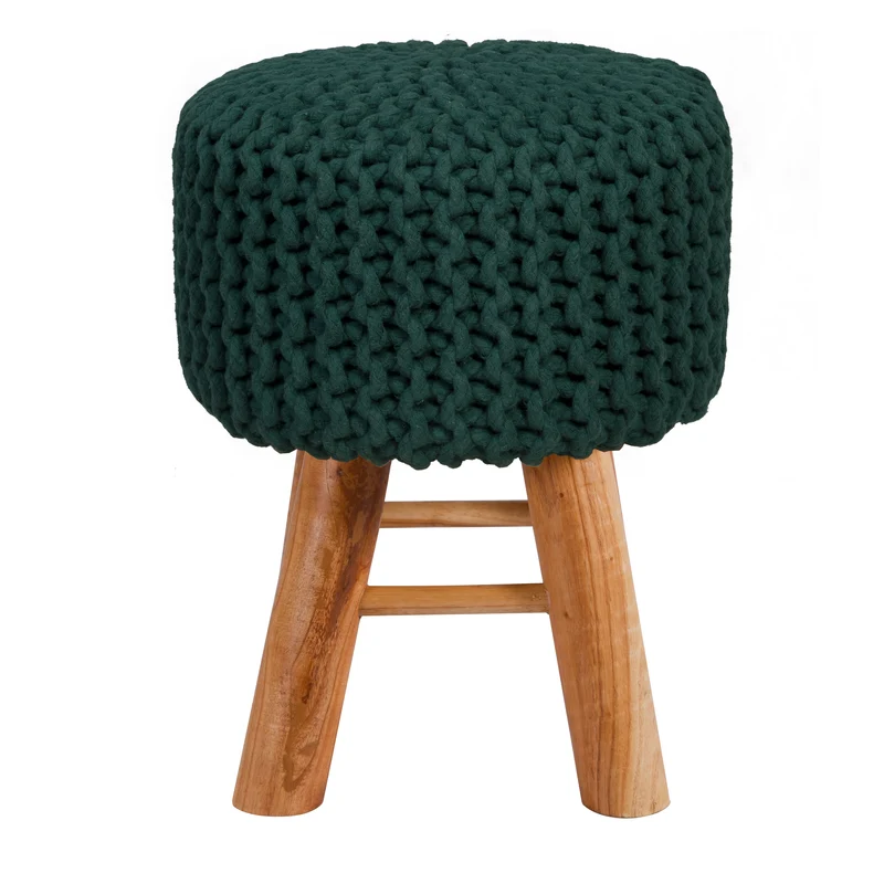 Petit tabouret tricot Lisa vert sapin