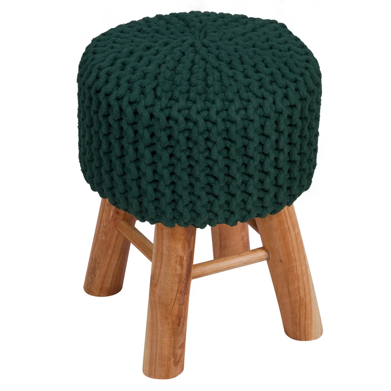 Petit tabouret tricot Lisa vert sapin