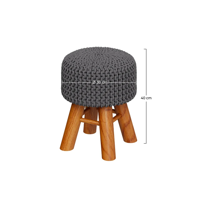 Petit tabouret tricot Lisa gris foncé
