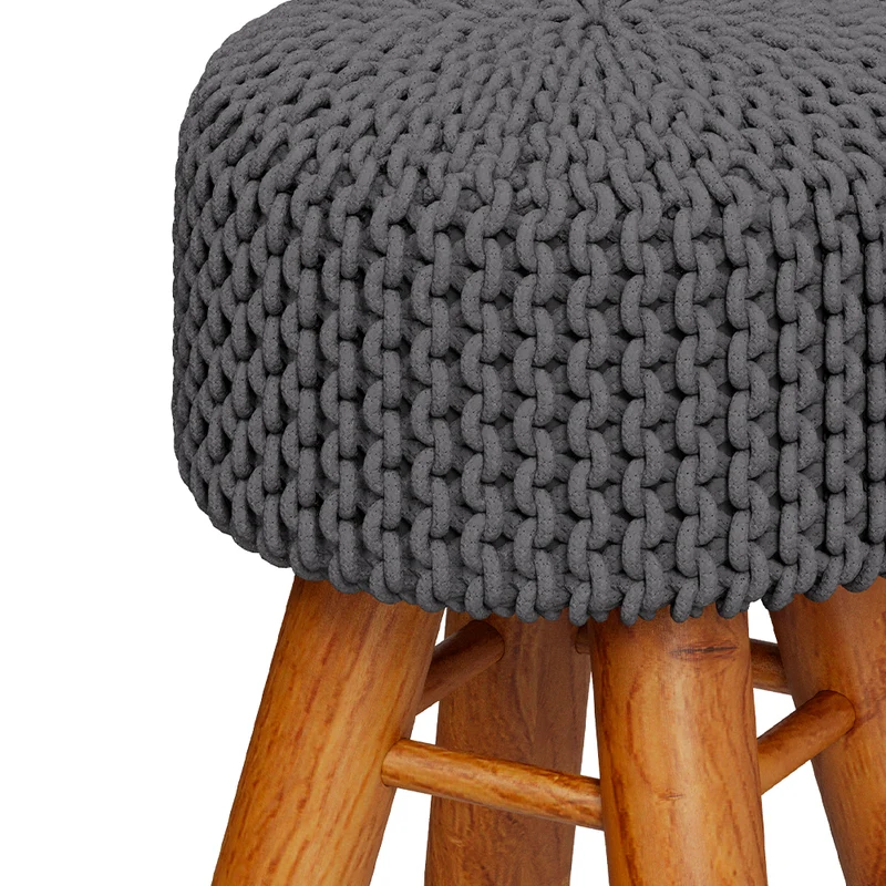 Petit tabouret tricot Lisa gris foncé