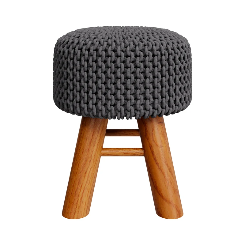 Petit tabouret tricot Lisa gris foncé