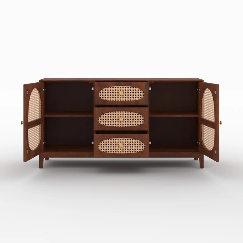 Buffet Lanka en bois de manguier et cannage