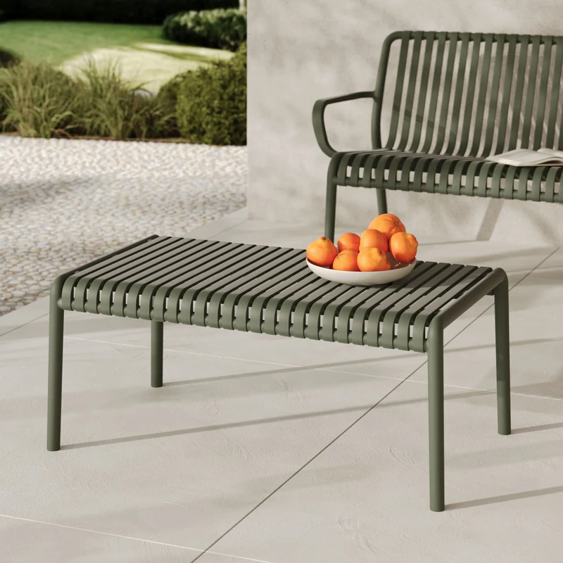 Table basse de jardin rectangulaire Téa en plastique vert kaki