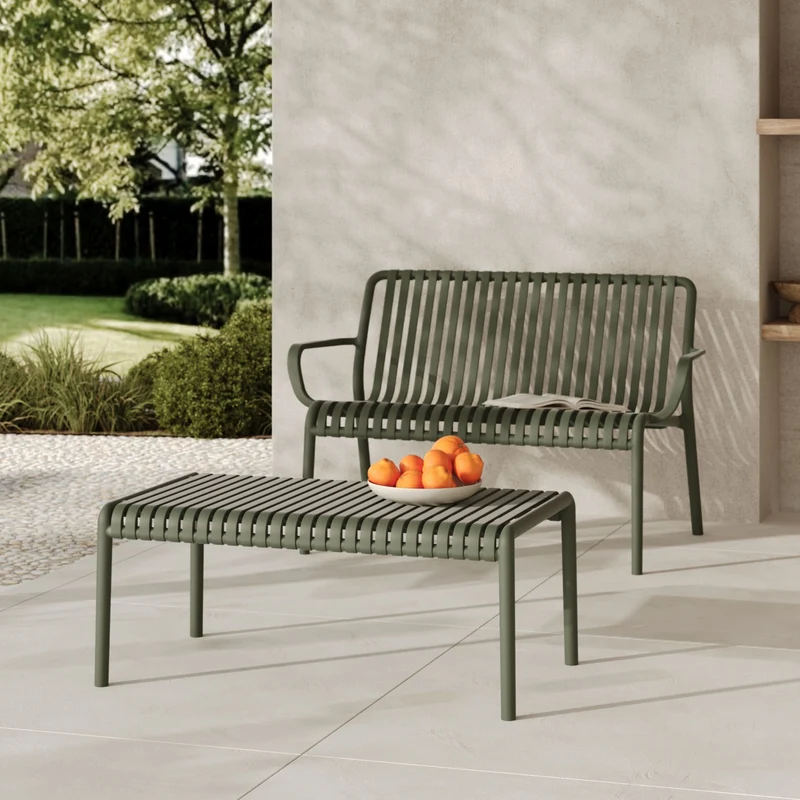 Banquette de jardin Ivy en plastique vert kaki 2 places