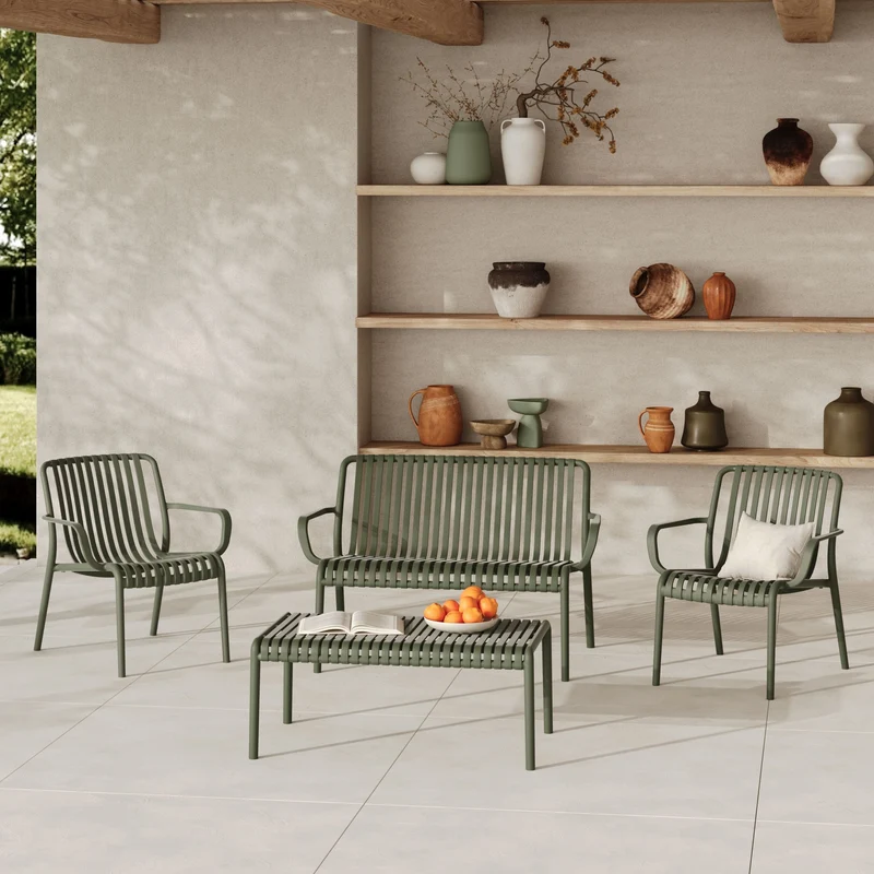 Banquette de jardin Ivy en plastique vert kaki 2 places