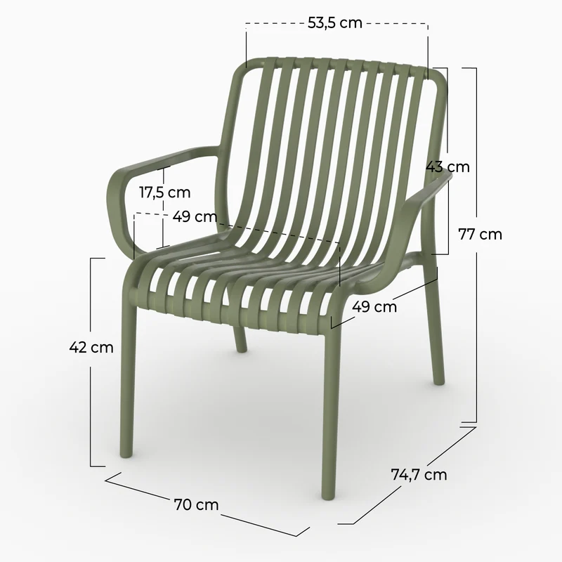 Lot de 2 fauteuils de jardin Ivy en plastique vert kaki avec accoudoirs