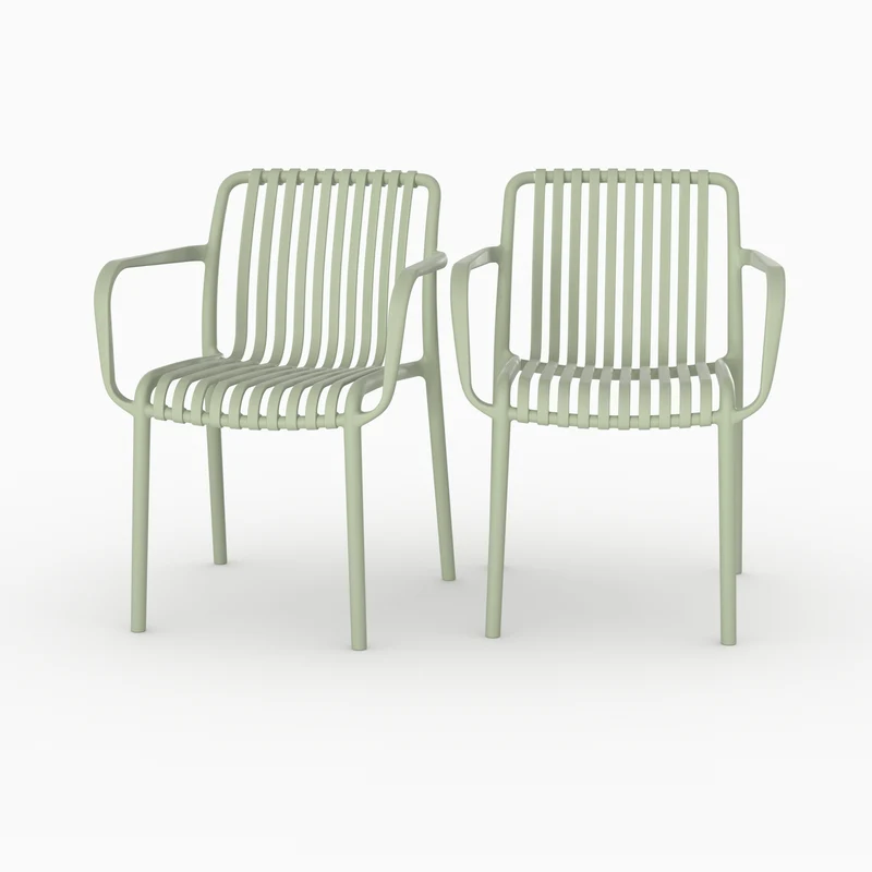 Lot de 2 chaises de jardin empilables Ivy en plastique avec accoudoirs vert pastel