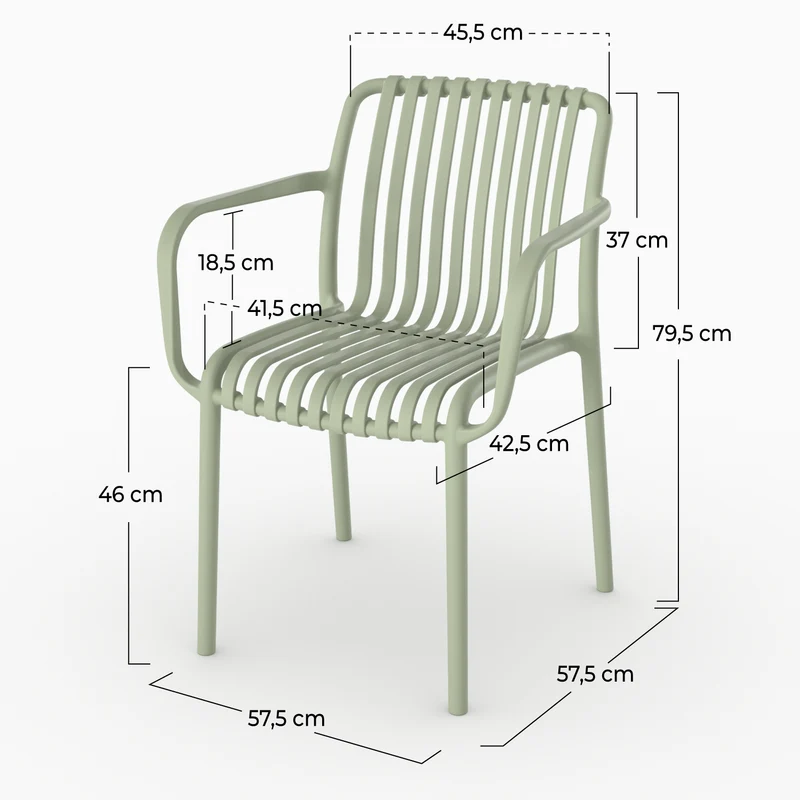 Lot de 2 chaises de jardin empilables Ivy en plastique avec accoudoirs vert pastel